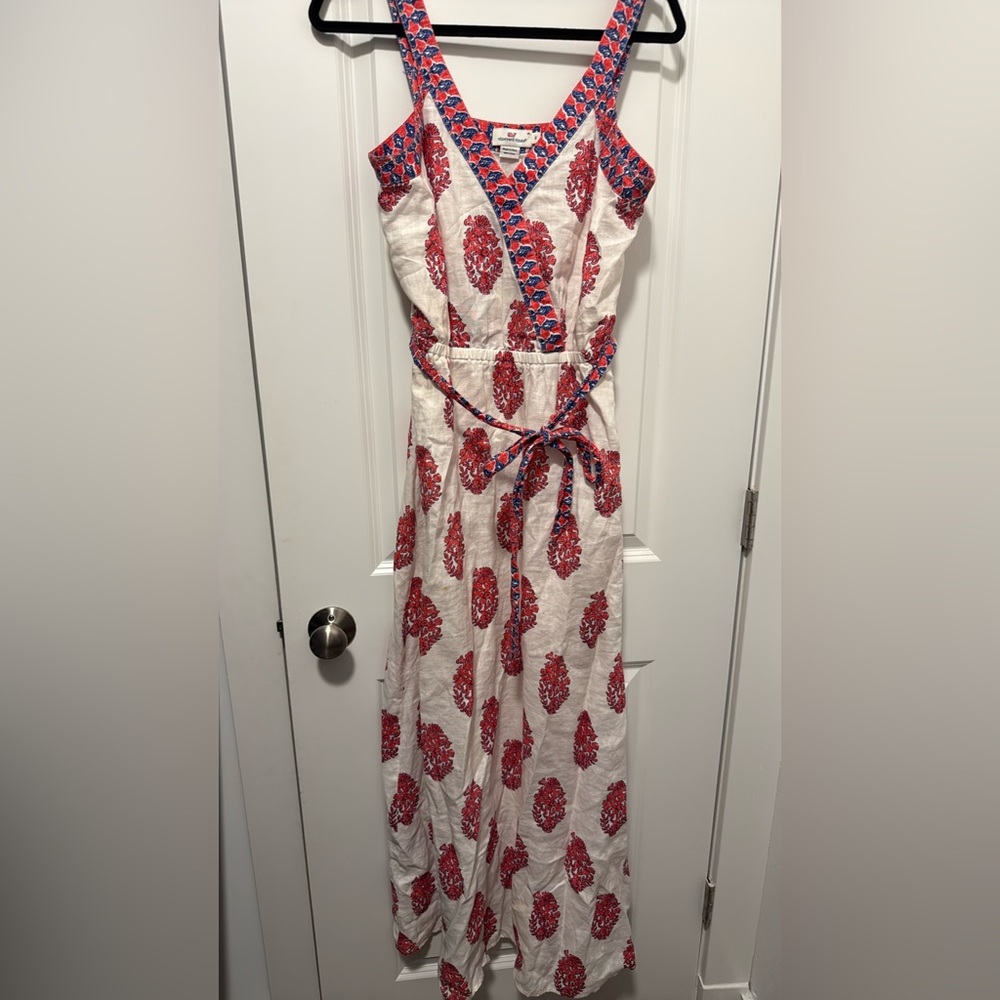 Vineyard Vines Maxi Red and Blue Patterned Linen Sundress